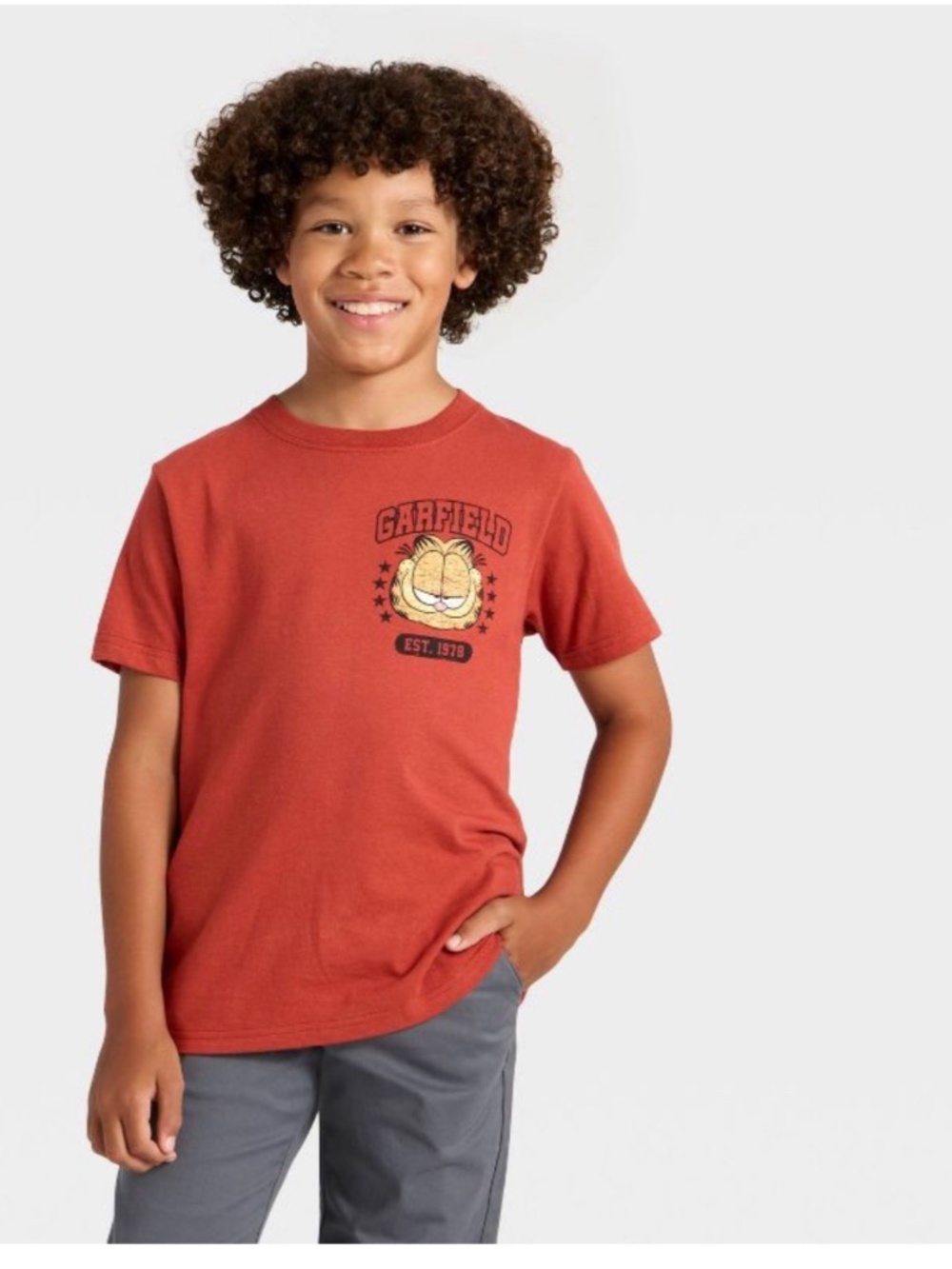 Garfield Basketball Short Sleeve Front and Back Graphic T-Shirt Red Boys M NWT - Picture 2 of 5